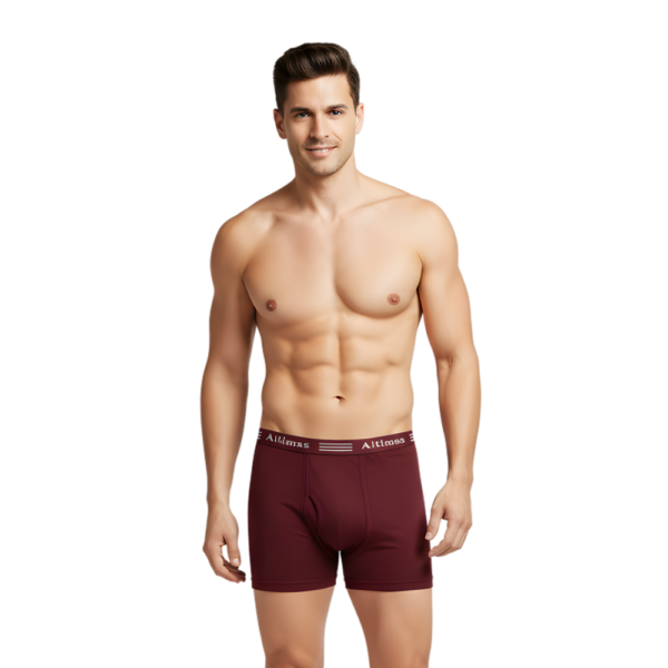 1 Altimas Men's Cotton Boxer Briefs – Soft Trunks with No-Roll Waistband | Maroon