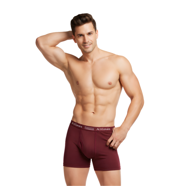 3 Altimas Men's Cotton Boxer Briefs – Soft Trunks with No-Roll Waistband | Maroon